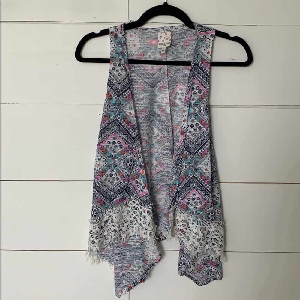 Girls lace detail sleeveless kimono vest